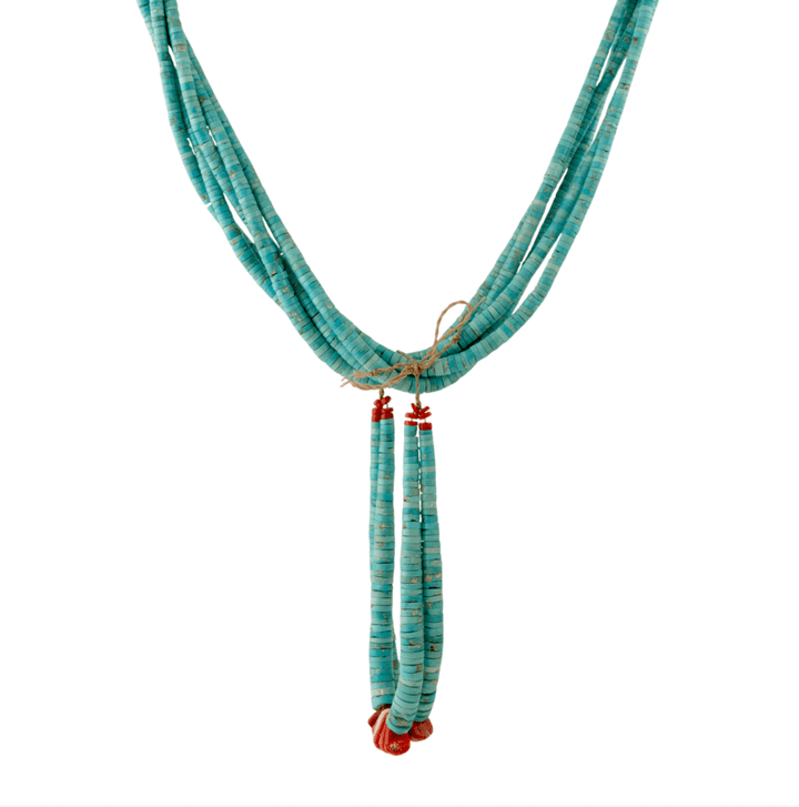 Graduated Multi - Stand "Ray Lovato" Turquoise & Spiny Oyster Heishi Beaded Naja Necklace - Kingdom Jewelry