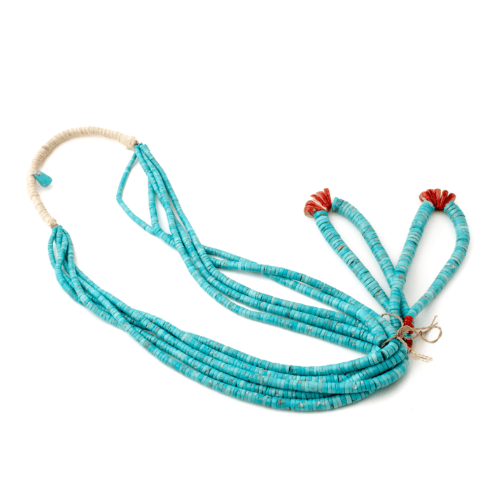 Graduated Multi - Stand "Ray Lovato" Turquoise & Spiny Oyster Heishi Beaded Naja Necklace - Kingdom Jewelry