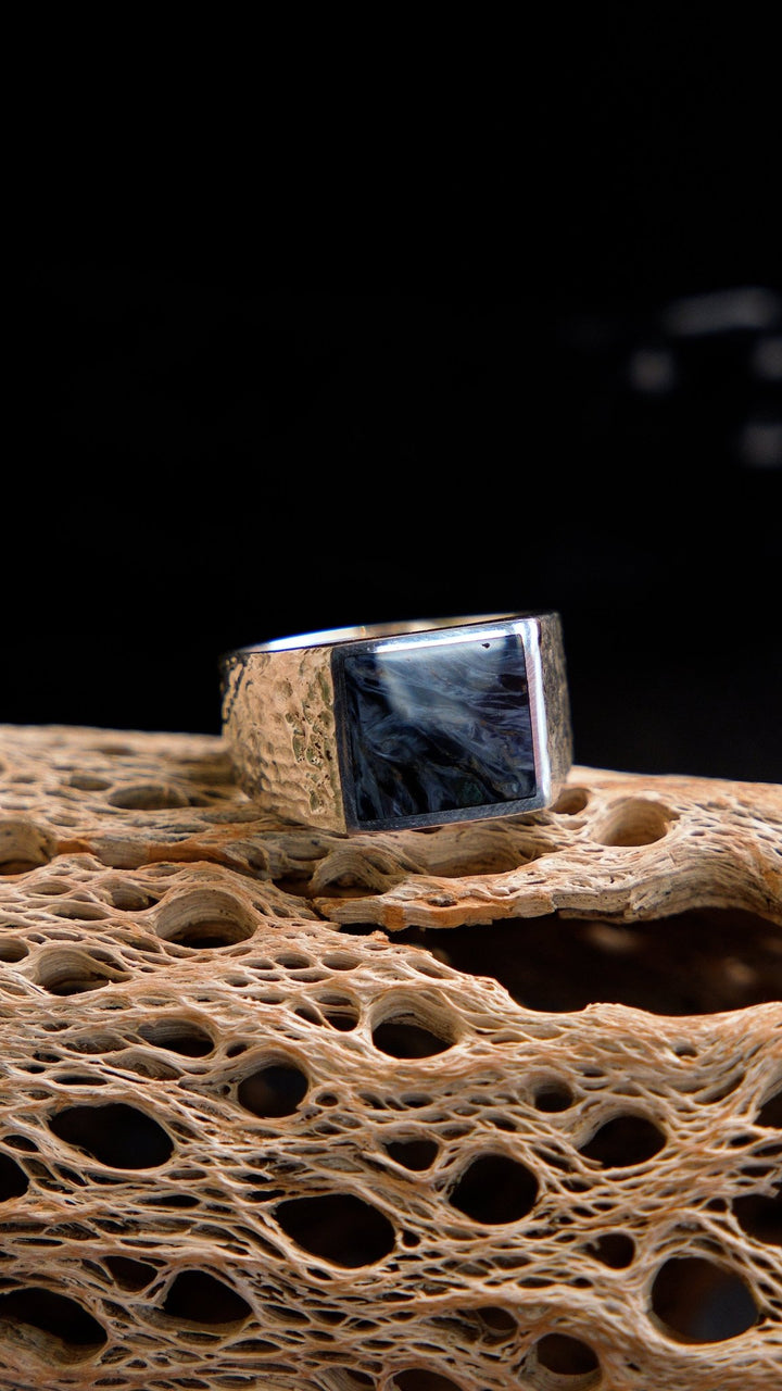 Hammered Silver x Rectangular Pietersite Inlay Ring - Kingdom Jewelry