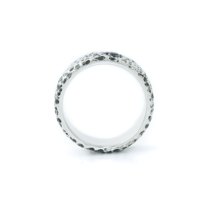 Hand - Hammered Silver x Montana Sapphire "Aster" 6mm Band - Kingdom Jewelry