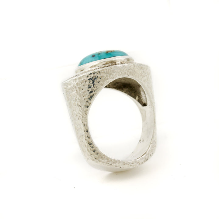 Hand - Hammered Silver x Persian Turquoise "Eye Of God" Signet - Kingdom Jewelry