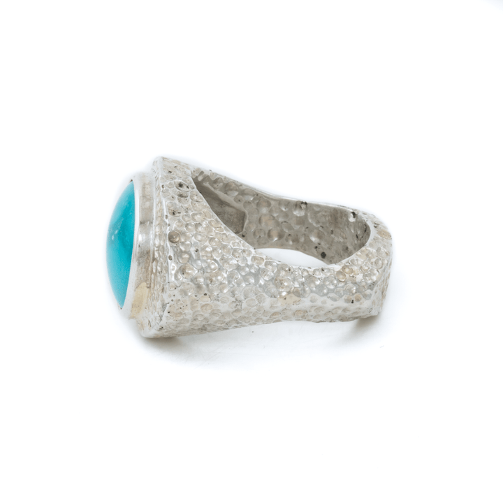 Hand - Hammered Silver x Persian Turquoise "Eye Of God" Signet - Kingdom Jewelry