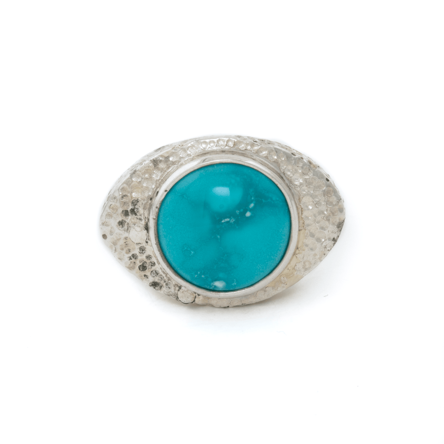 Hand - Hammered Silver x Persian Turquoise "Eye Of God" Signet - Kingdom Jewelry