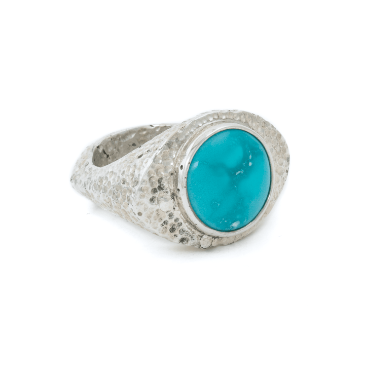 Hand - Hammered Silver x Persian Turquoise "Eye Of God" Signet - Kingdom Jewelry