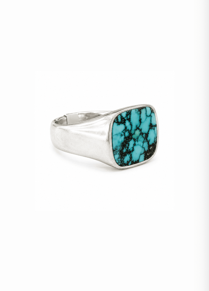 Hubei Turquoise x Silver Inlay Ring - Kingdom Jewelry