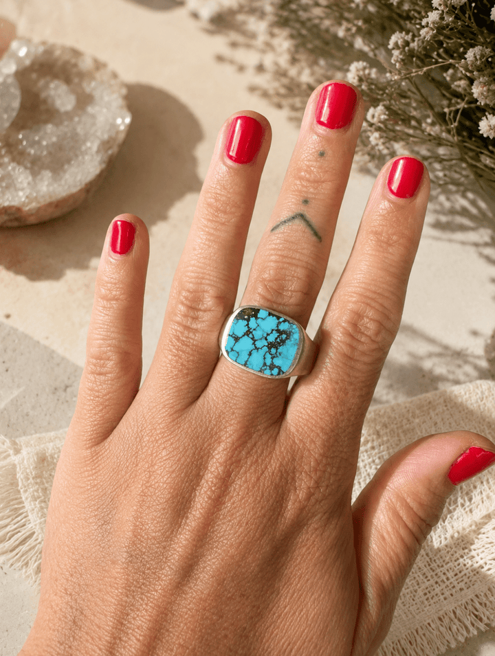 Hubei Turquoise x Silver Inlay Ring - Kingdom Jewelry