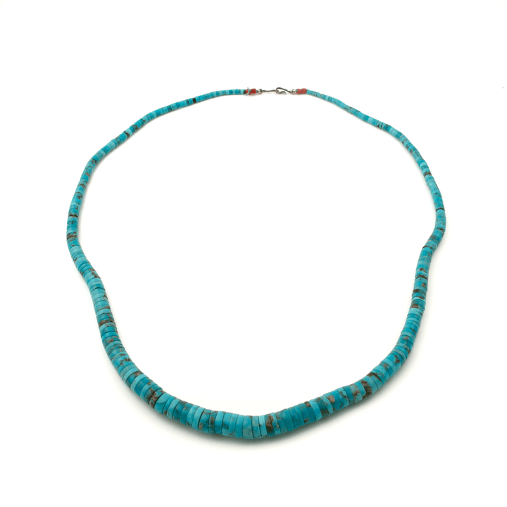 Long Graduated Mixed Blue Turquoise & Red Coral Beaded Heishi Necklace - Kingdom Jewelry