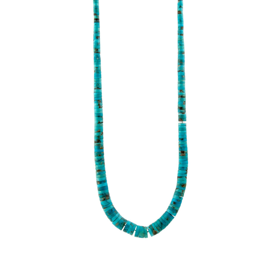 Long Graduated Mixed Blue Turquoise & Red Coral Beaded Heishi Necklace - Kingdom Jewelry