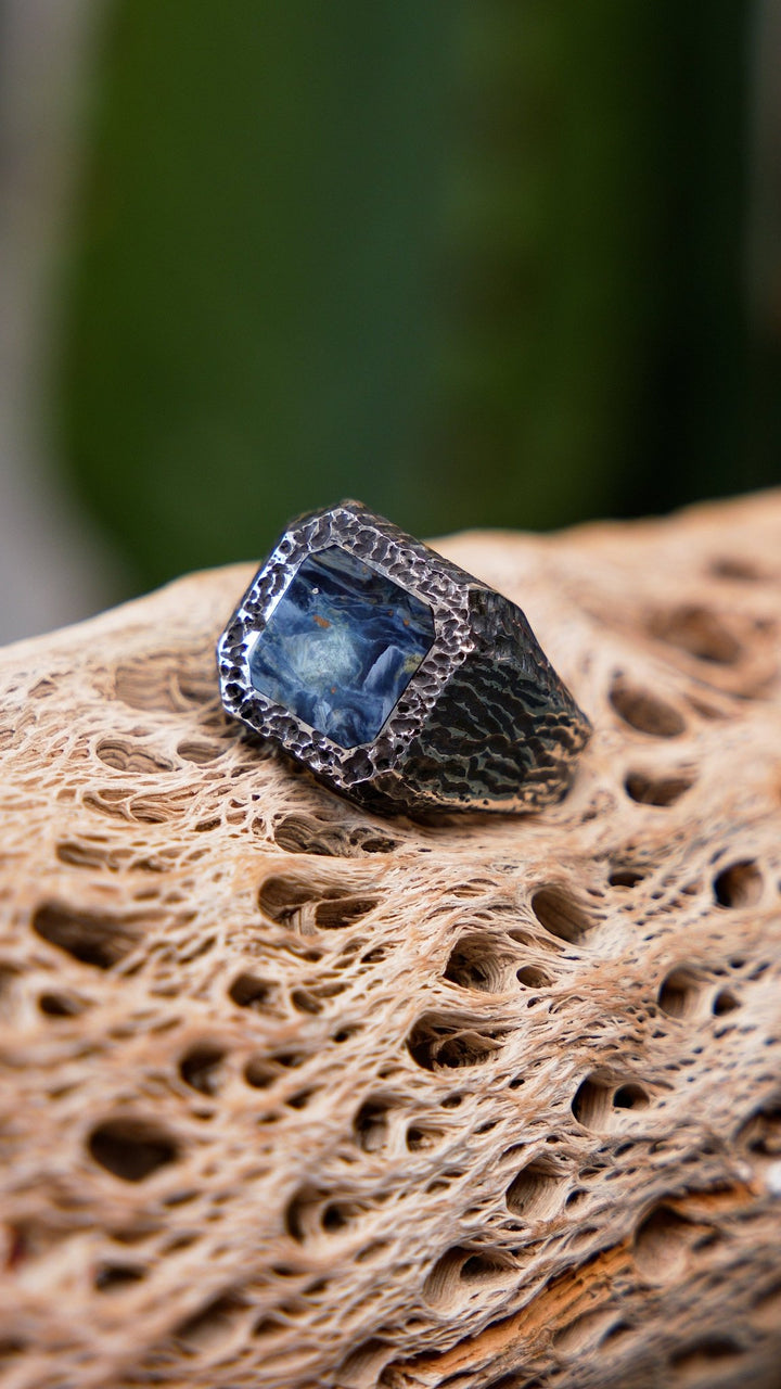 Men's Silver Square x Pietersite Inlay Ring - Kingdom Jewelry
