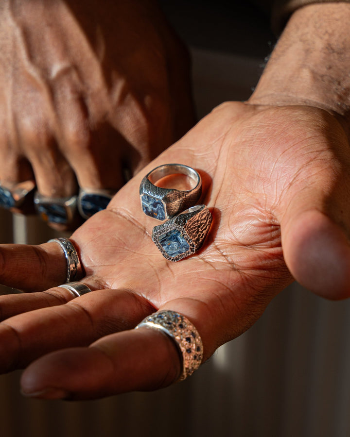 Men's Silver Square x Pietersite Inlay Ring - Kingdom Jewelry