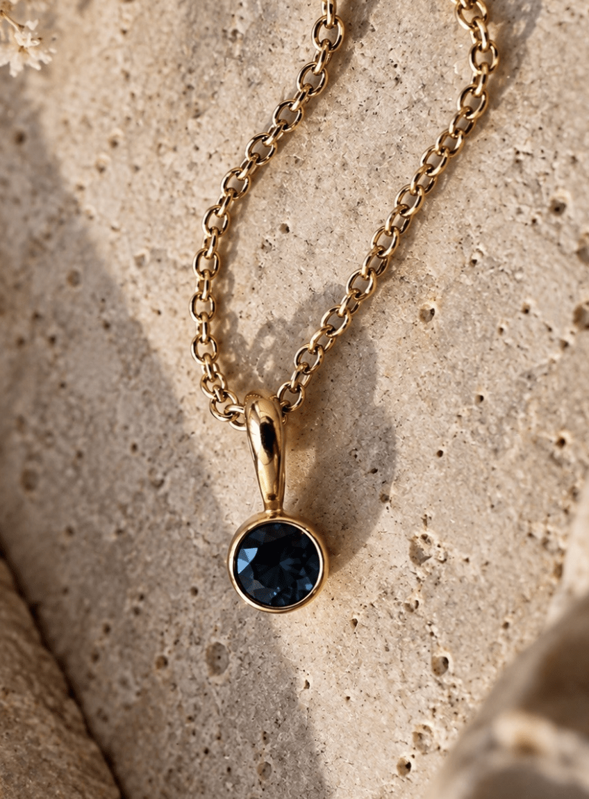 Midnight Blue Round Bezel Set Pendant - Kingdom Jewelry