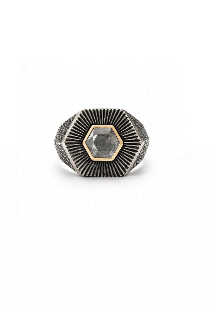 Montana Sapphire Silver w/ Gold Geometric Ring - Kingdom Jewelry