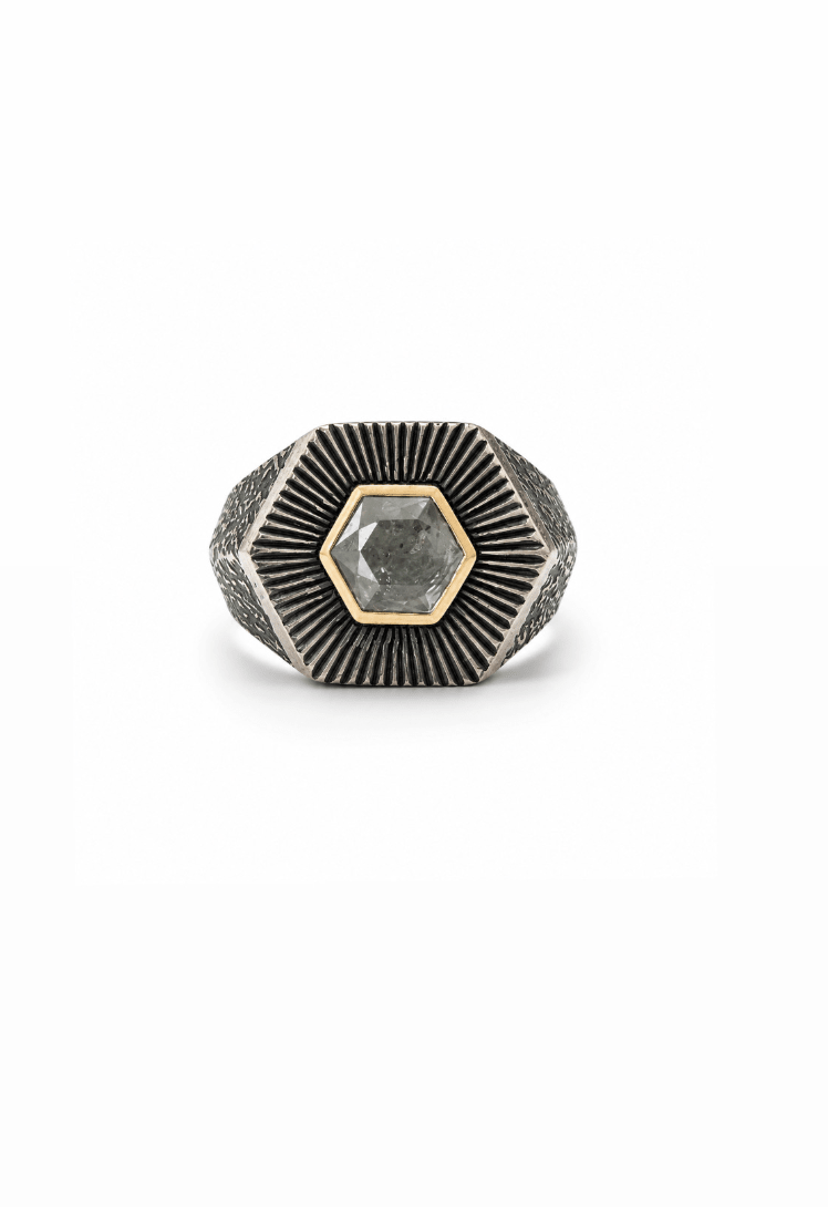 Montana Sapphire Silver w/ Gold Geometric Ring - Kingdom Jewelry