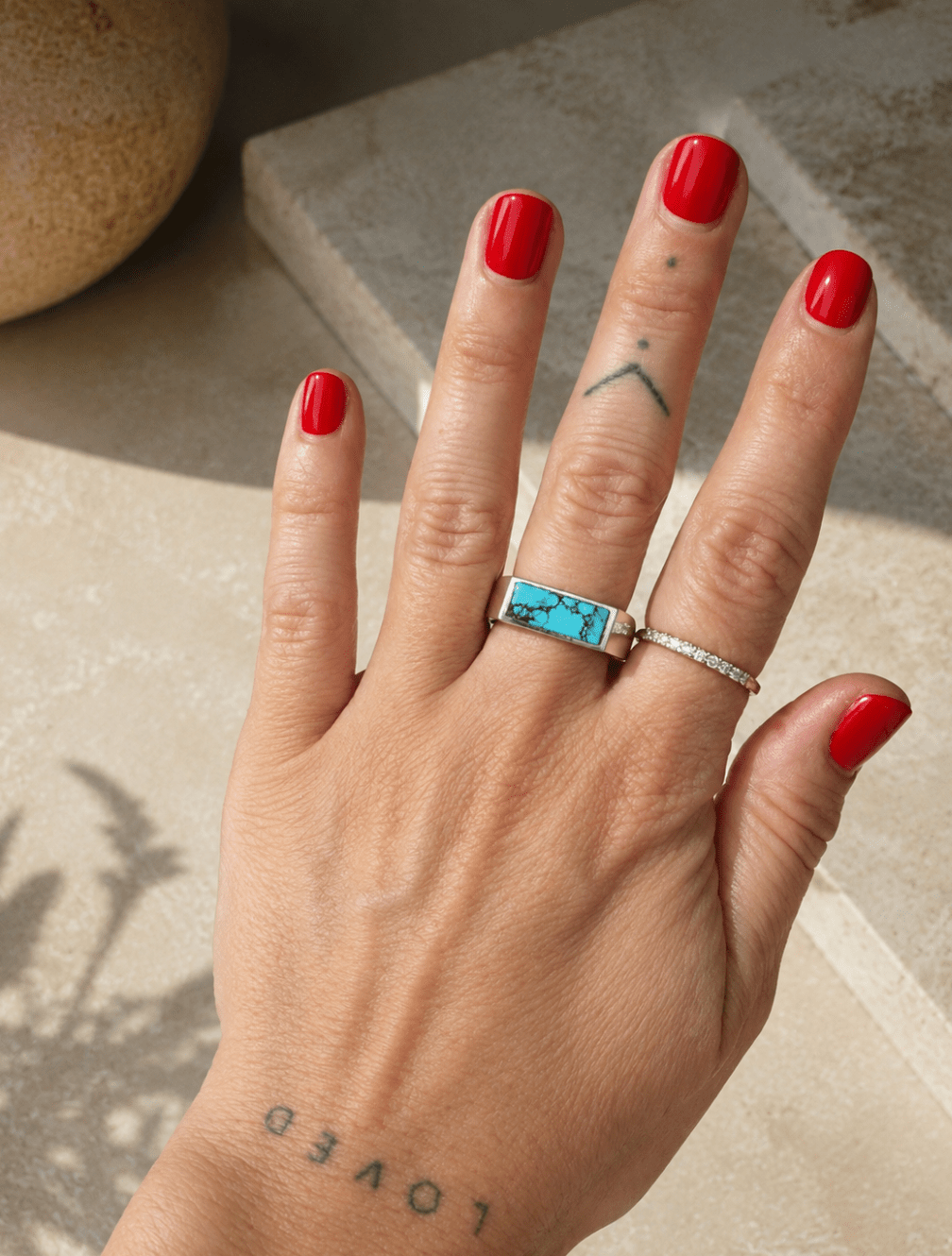 Natural Hubei Silver Rectangle Inlay Ring - Kingdom Jewelry