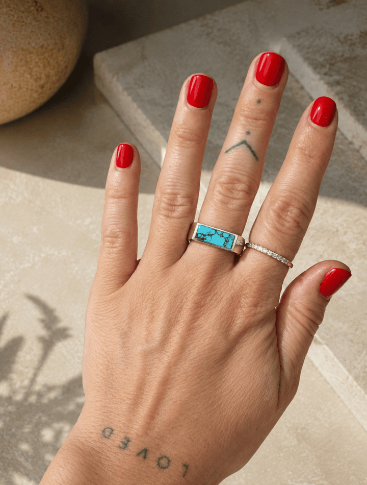 Natural Hubei Silver Rectangle Inlay Ring - Kingdom Jewelry