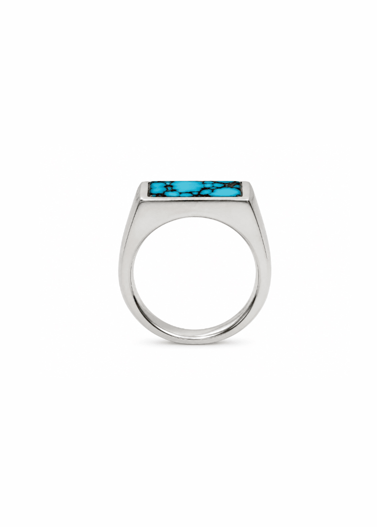 Natural Hubei Silver Rectangle Inlay Ring - Kingdom Jewelry