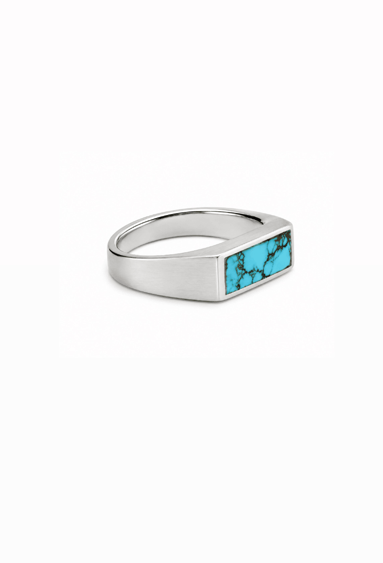 Natural Hubei Silver Rectangle Inlay Ring - Kingdom Jewelry