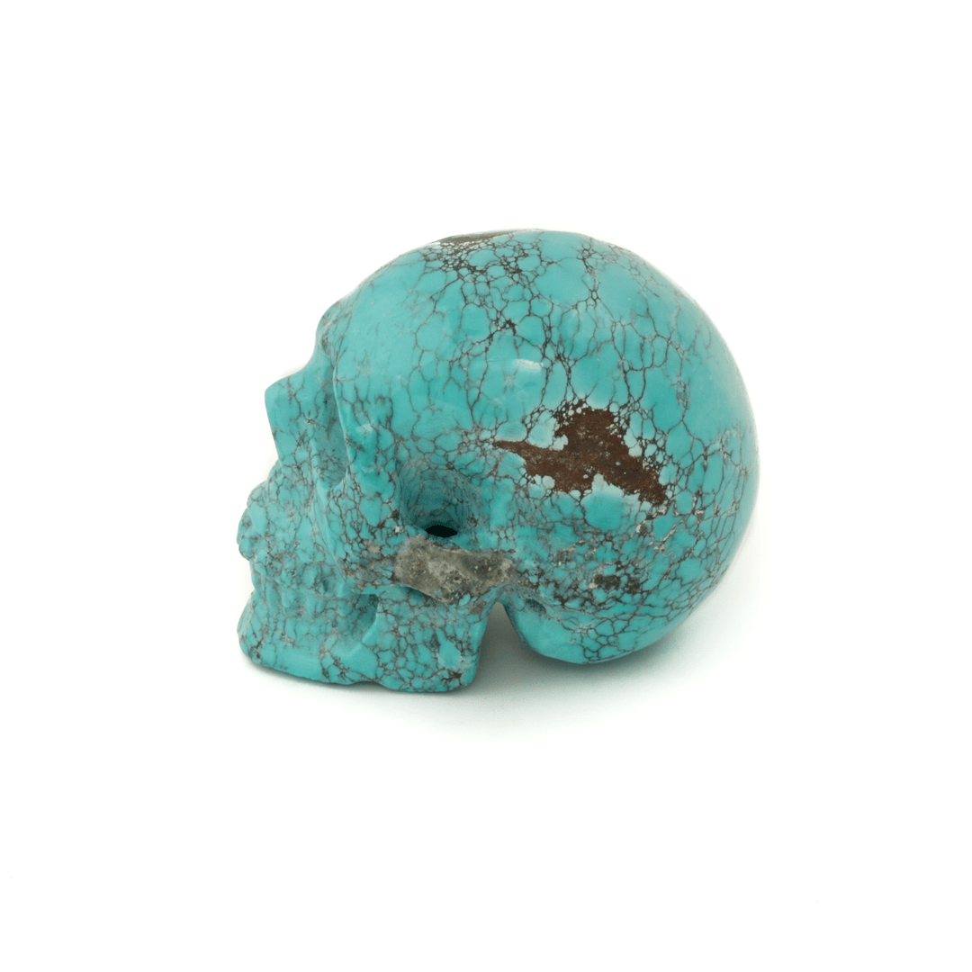 Natural Hubei Turquoise "Lee Downey" Hand - Carved Skull Bead - Kingdom Jewelry