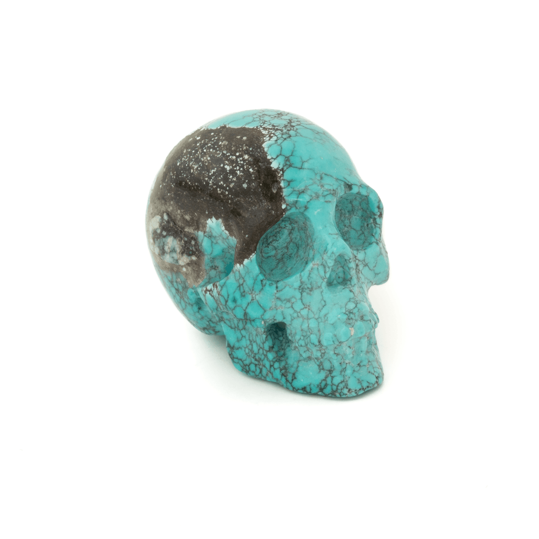 Natural Hubei Turquoise "Lee Downey" Hand - Carved Skull Bead - Kingdom Jewelry