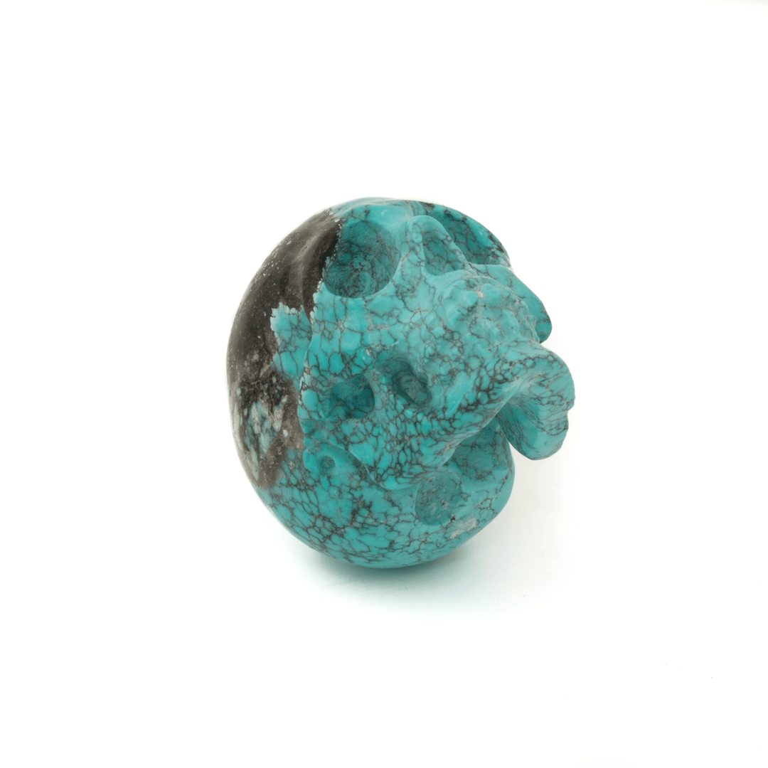 Natural Hubei Turquoise "Lee Downey" Hand - Carved Skull Bead - Kingdom Jewelry