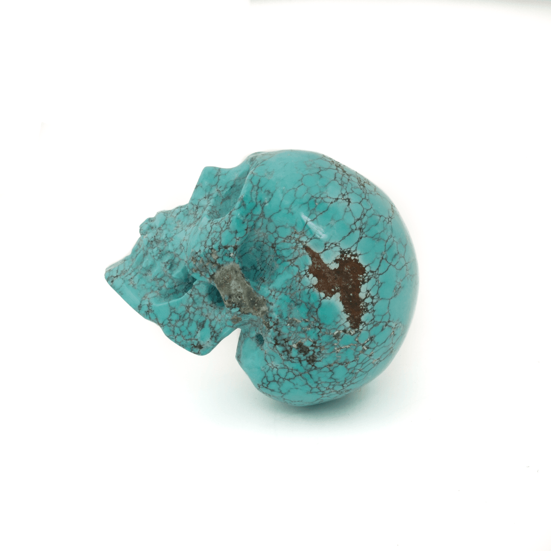 Natural Hubei Turquoise "Lee Downey" Hand - Carved Skull Bead - Kingdom Jewelry