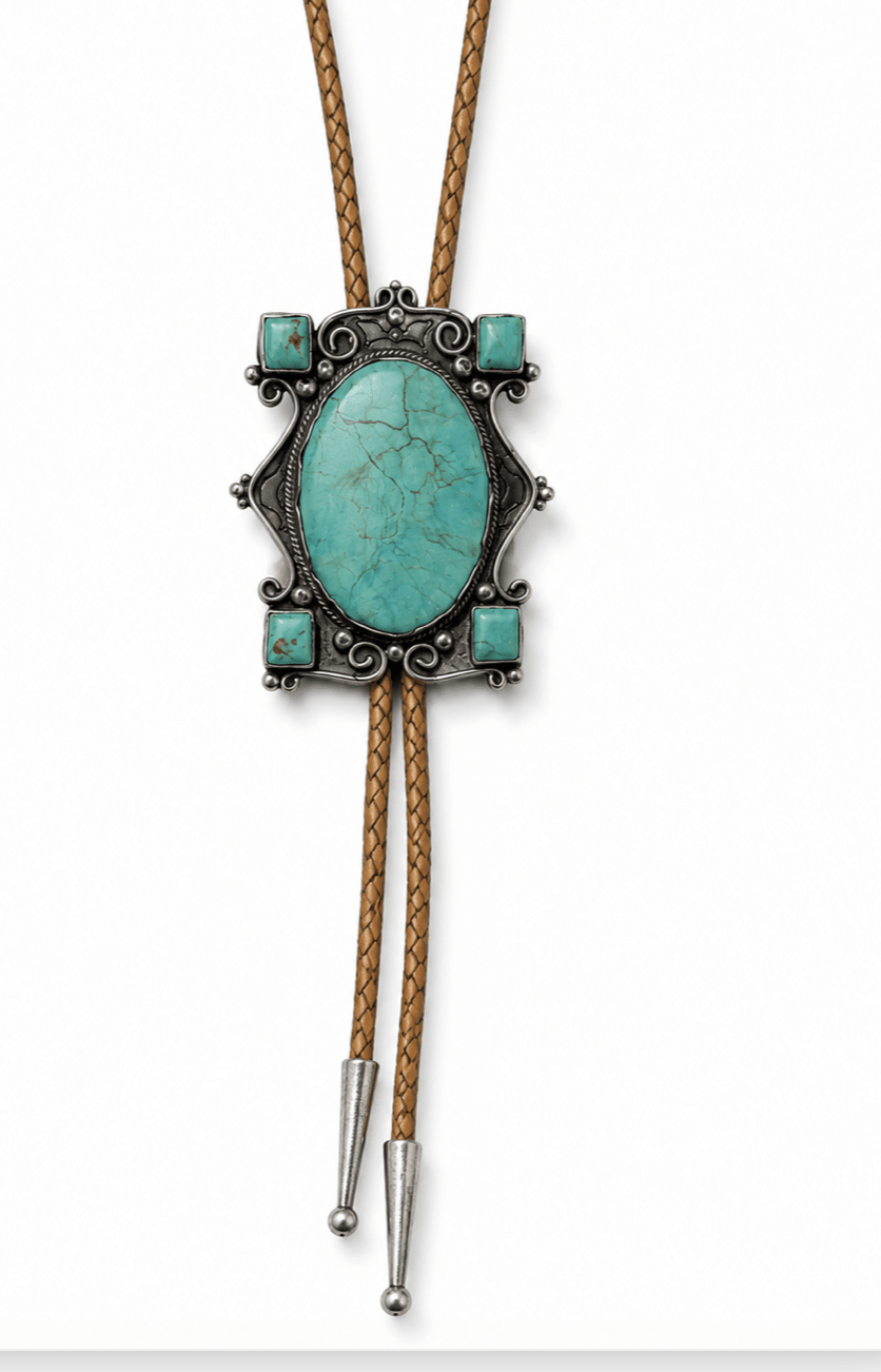 Navajo Turquoise Portrait Vintage Bolo Tie - Kingdom Jewelry