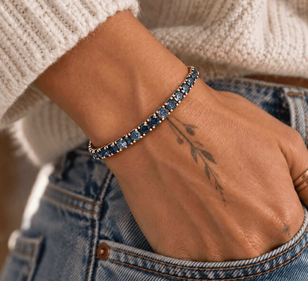 Ocean Eyes Teal Blue Sapphire Tennis Bracelet - Kingdom Jewelry