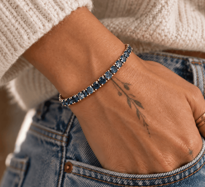 Ocean Eyes Teal Blue Sapphire Tennis Bracelet - Kingdom Jewelry