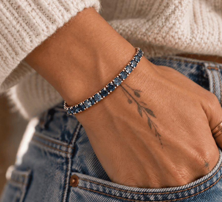 Ocean Eyes Teal Blue Sapphire Tennis Bracelet - Kingdom Jewelry