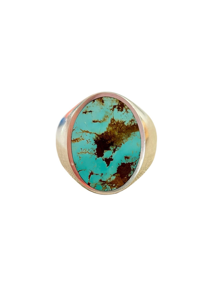 Oval signet inlay with Royston turquoise - Kingdom Jewelry