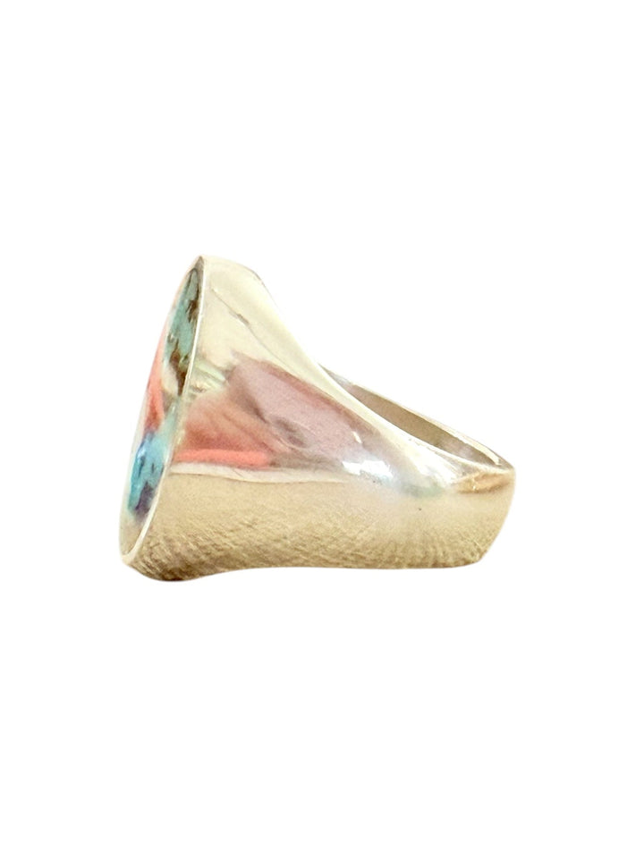 Oval signet inlay with Royston turquoise - Kingdom Jewelry