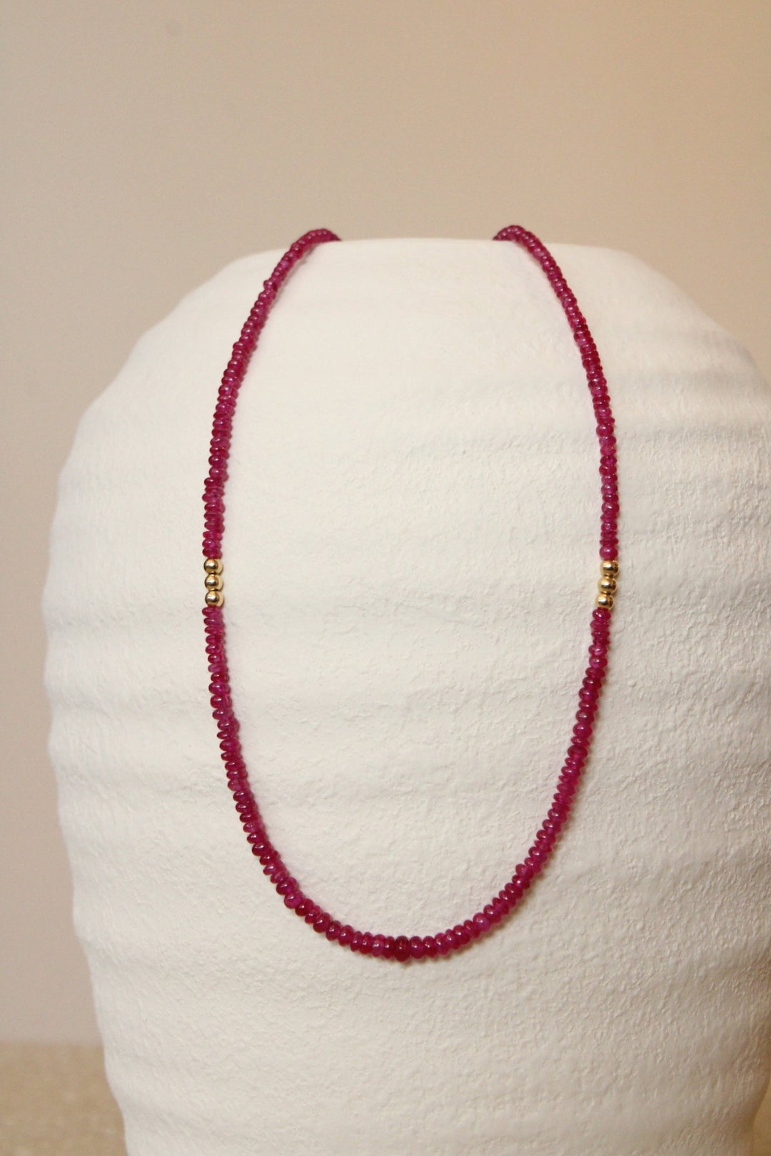 Petite Smooth Ruby Gem Strand x 14K Gold Beads 16" - Kingdom Jewelry