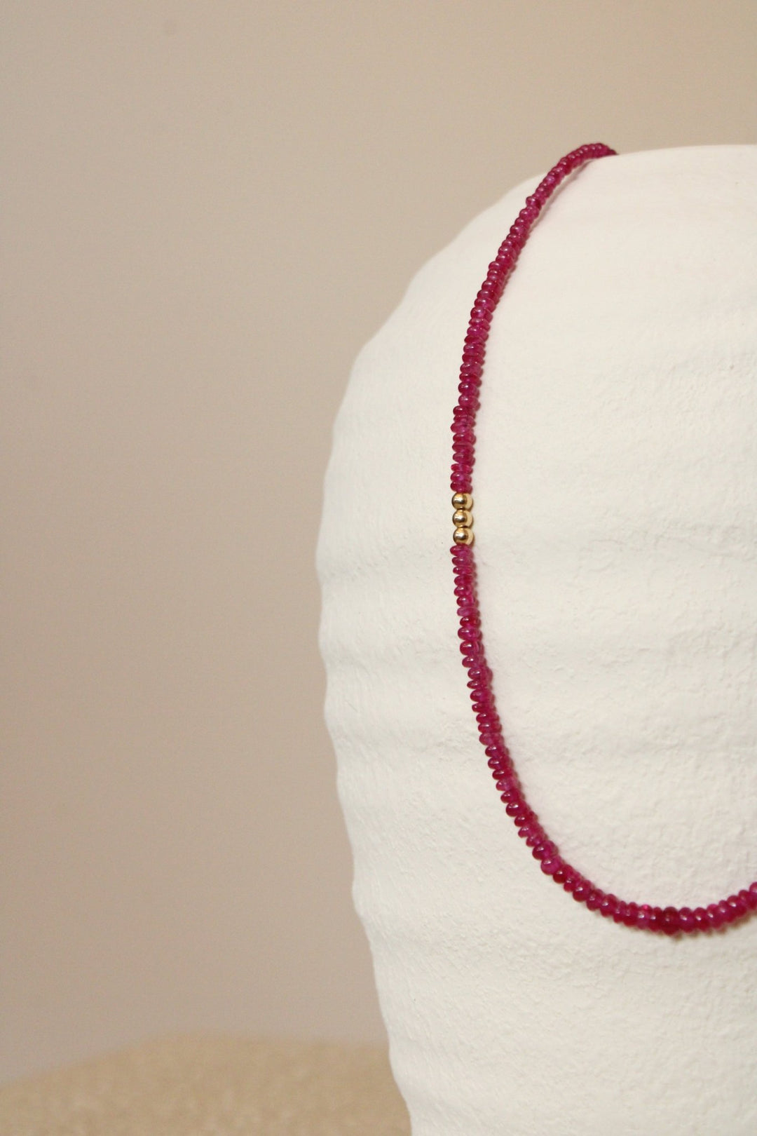 Petite Smooth Ruby Gem Strand x 14K Gold Beads 16" - Kingdom Jewelry