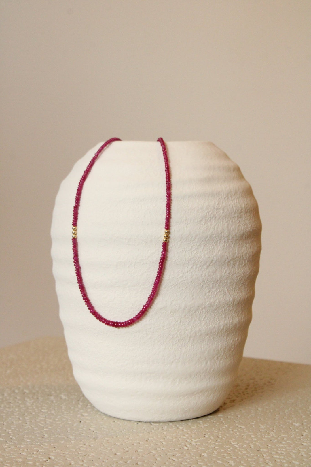 Petite Smooth Ruby Gem Strand x 14K Gold Beads 16" - Kingdom Jewelry