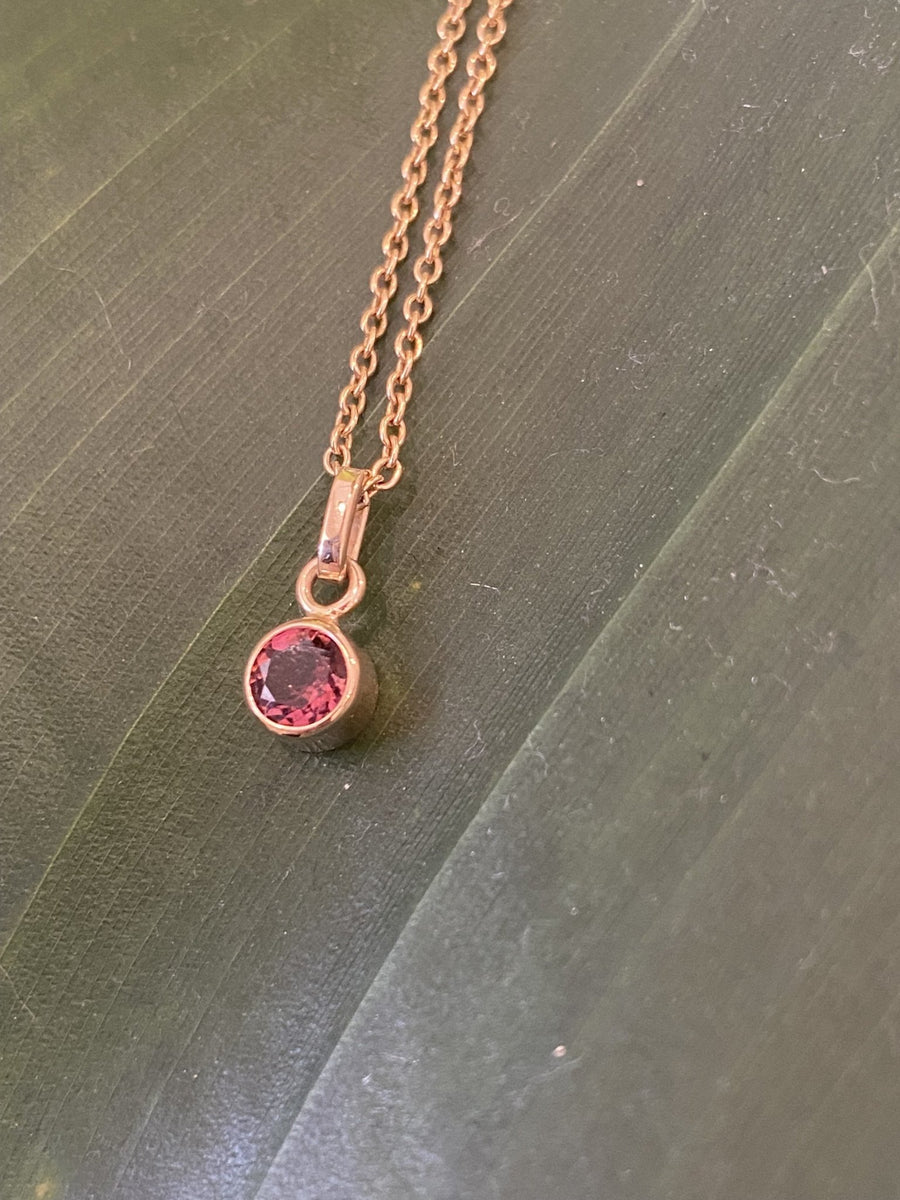 Pink Tourmaline 14K Gold Bezel Pendant - Kingdom Jewelry
