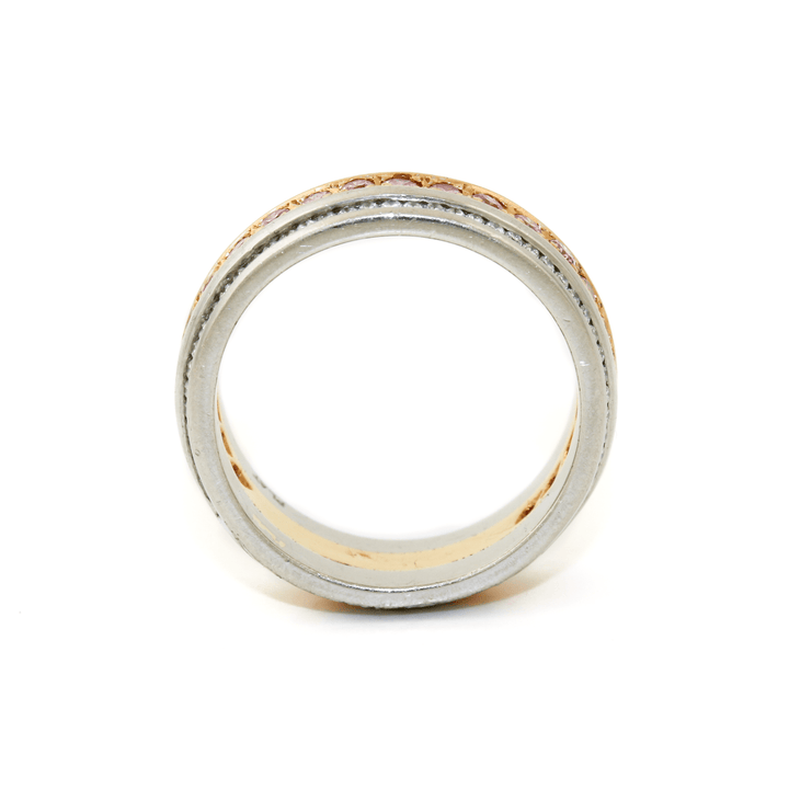 Platinum + 18k Two - Tone x 6mm Pink & White Diamond Filigree Band - Kingdom Jewelry