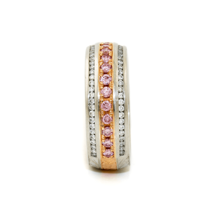 Platinum + 18k Two - Tone x 6mm Pink & White Diamond Filigree Band - Kingdom Jewelry