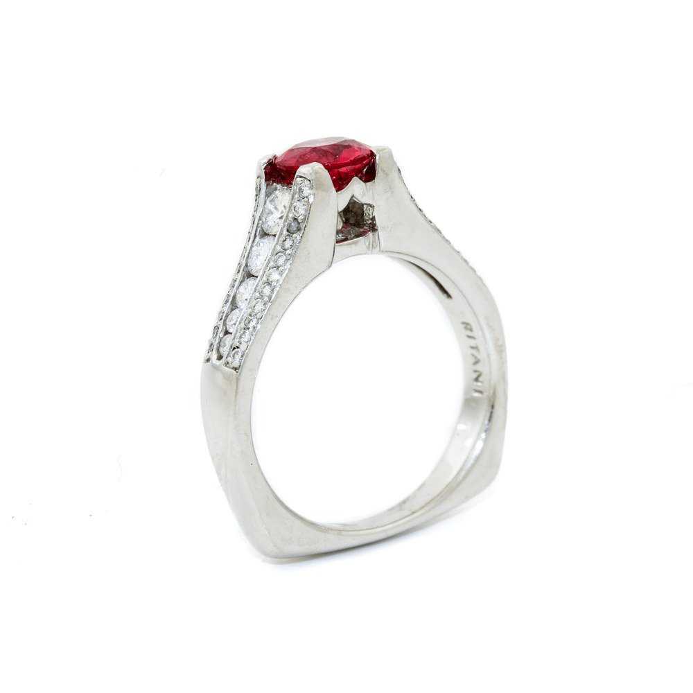 
                  
                    Platinum x 1.05ct Pink - Orange Spinel & 1ct White Diamond "Ritani" Band - Kingdom Jewelry
                  
                