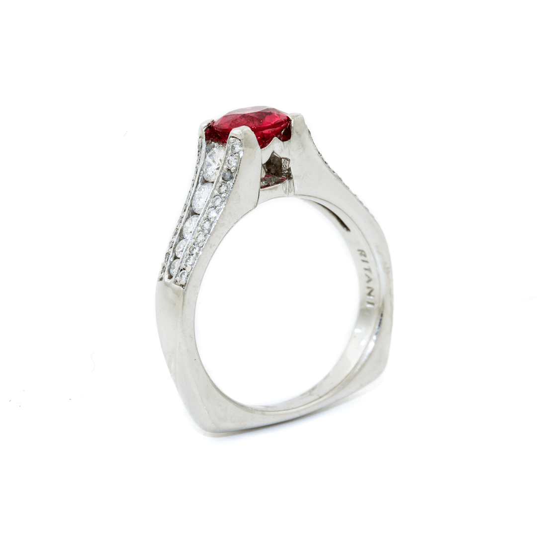 Platinum x 1.05ct Pink - Orange Spinel & 1ct White Diamond "Ritani" Band - Kingdom Jewelry