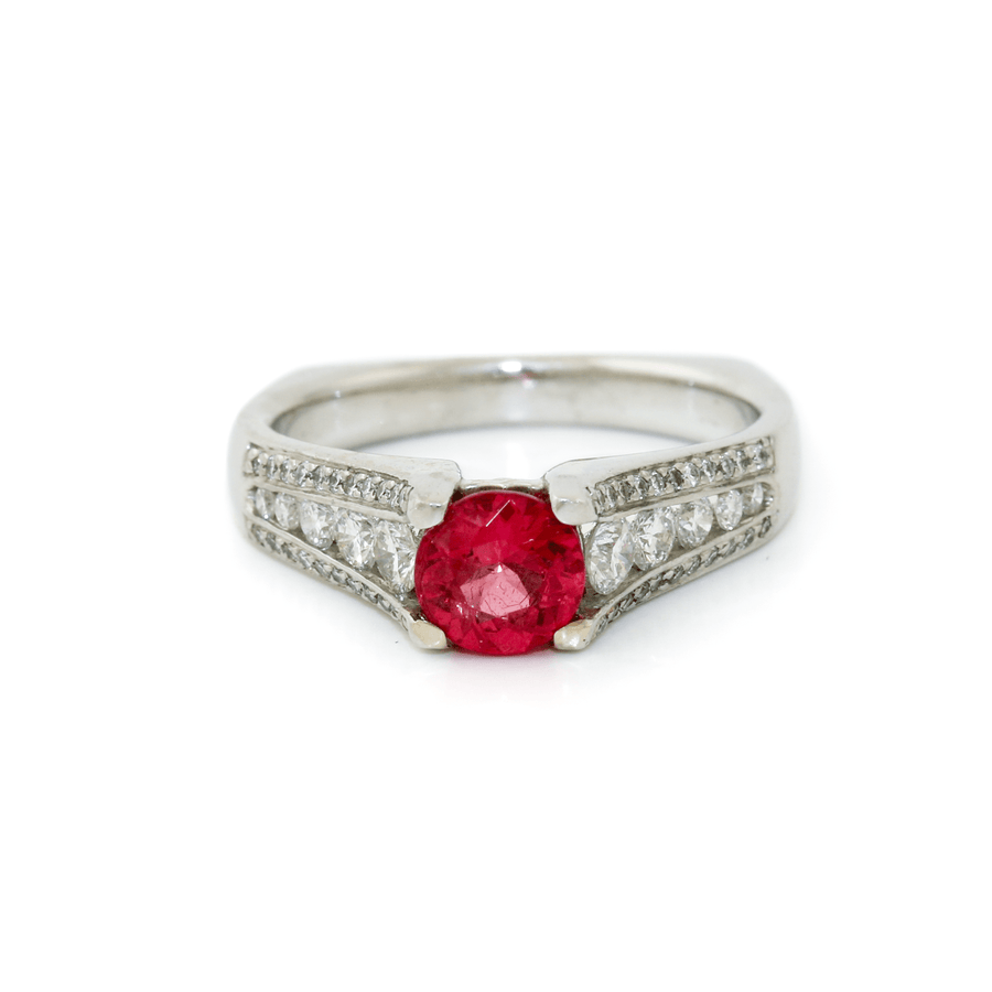 Platinum x 1.05ct Pink - Orange Spinel & 1ct White Diamond "Ritani" Band - Kingdom Jewelry