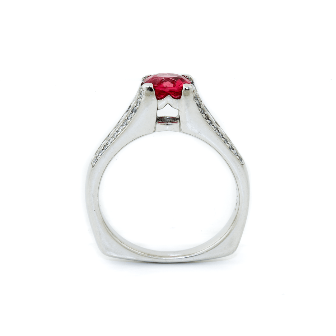 Platinum x 1.05ct Pink - Orange Spinel & 1ct White Diamond "Ritani" Band - Kingdom Jewelry