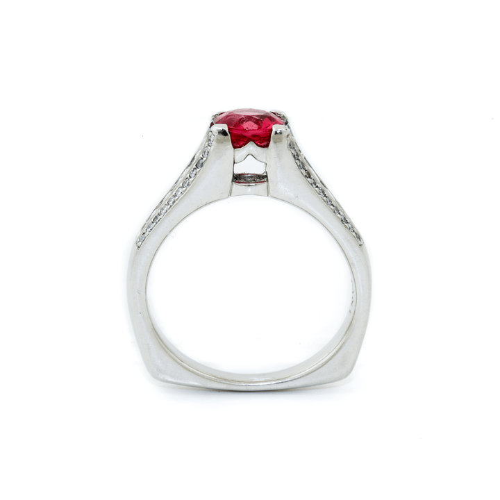 Platinum x 1.05ct Pink - Orange Spinel & 1ct White Diamond "Ritani" Band - Kingdom Jewelry