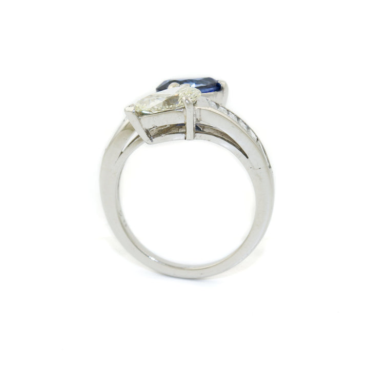 Platinum x 1.15ct Twin Pear Sapphire & Diamond Bypass Ring - Kingdom Jewelry