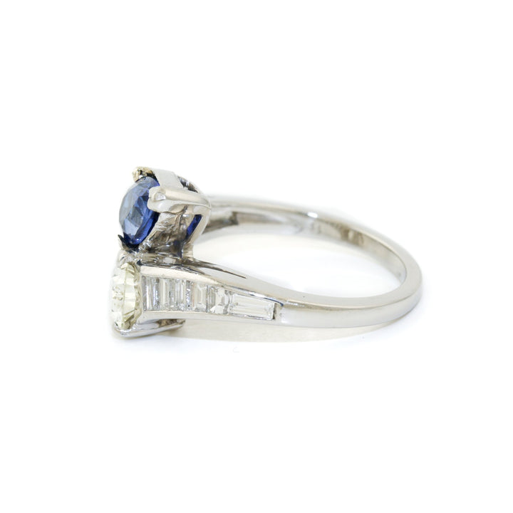 Platinum x 1.15ct Twin Pear Sapphire & Diamond Bypass Ring - Kingdom Jewelry