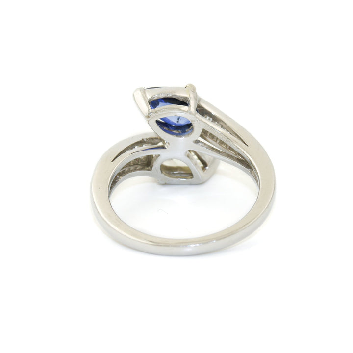 Platinum x 1.15ct Twin Pear Sapphire & Diamond Bypass Ring - Kingdom Jewelry
