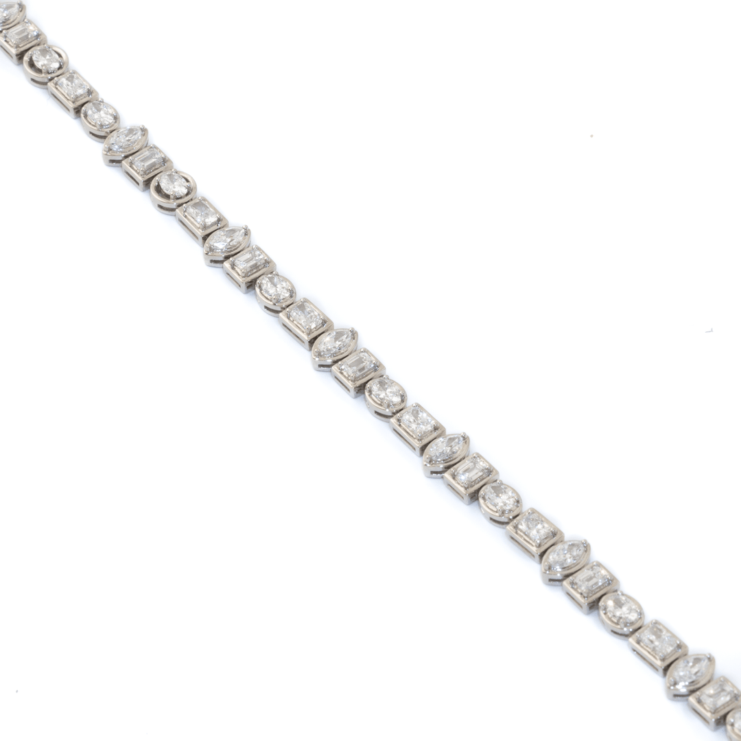 Platinum x 4.09ct East-West Multi-Shape Lab Diamond Tennis Bracelet - Kingdom Jewelry