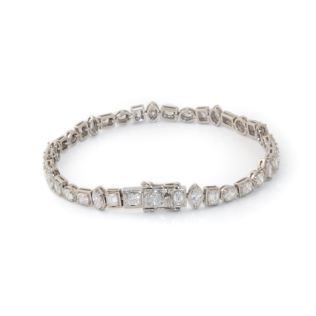 Platinum x 4.09ct East-West Multi-Shape Lab Diamond Tennis Bracelet - Kingdom Jewelry