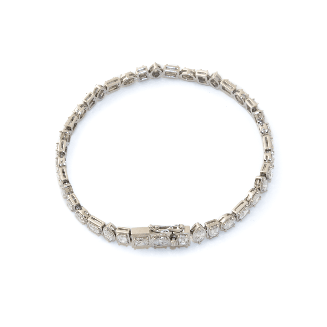 Platinum x 4.09ct East-West Multi-Shape Lab Diamond Tennis Bracelet - Kingdom Jewelry