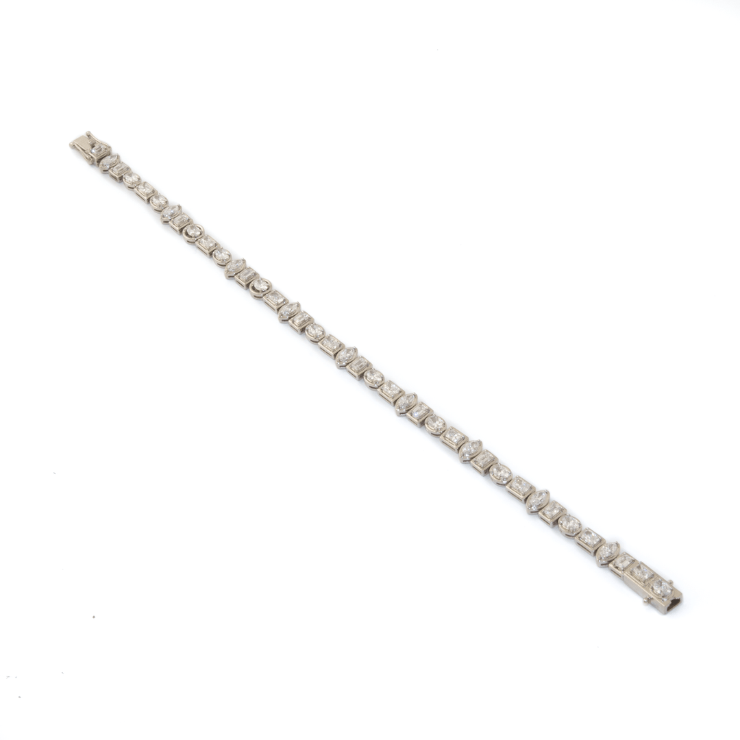 Platinum x 4.09ct East-West Multi-Shape Lab Diamond Tennis Bracelet - Kingdom Jewelry