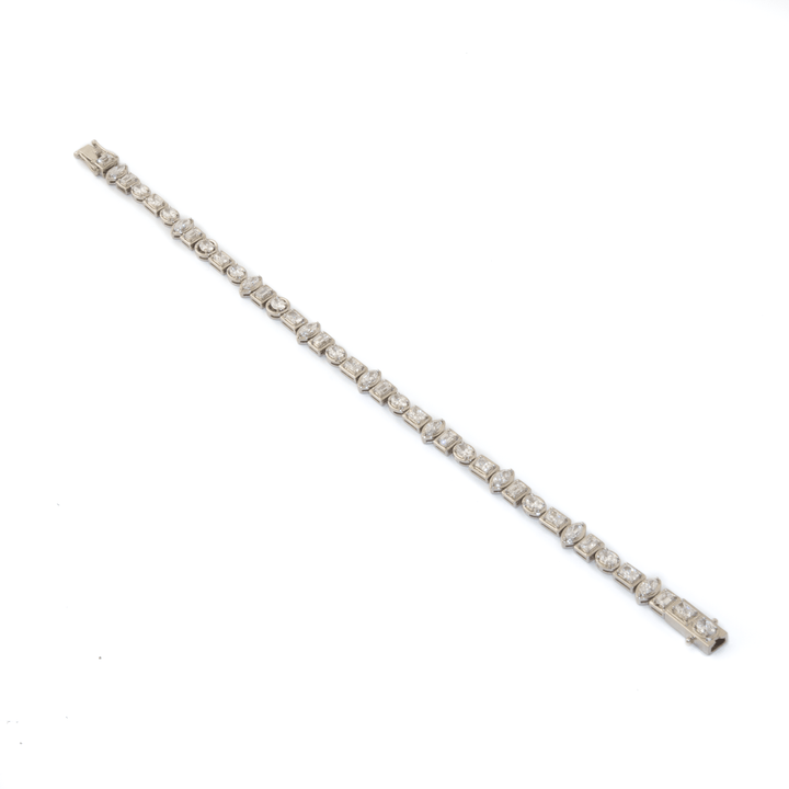Platinum x 4.09ct East-West Multi-Shape Lab Diamond Tennis Bracelet - Kingdom Jewelry